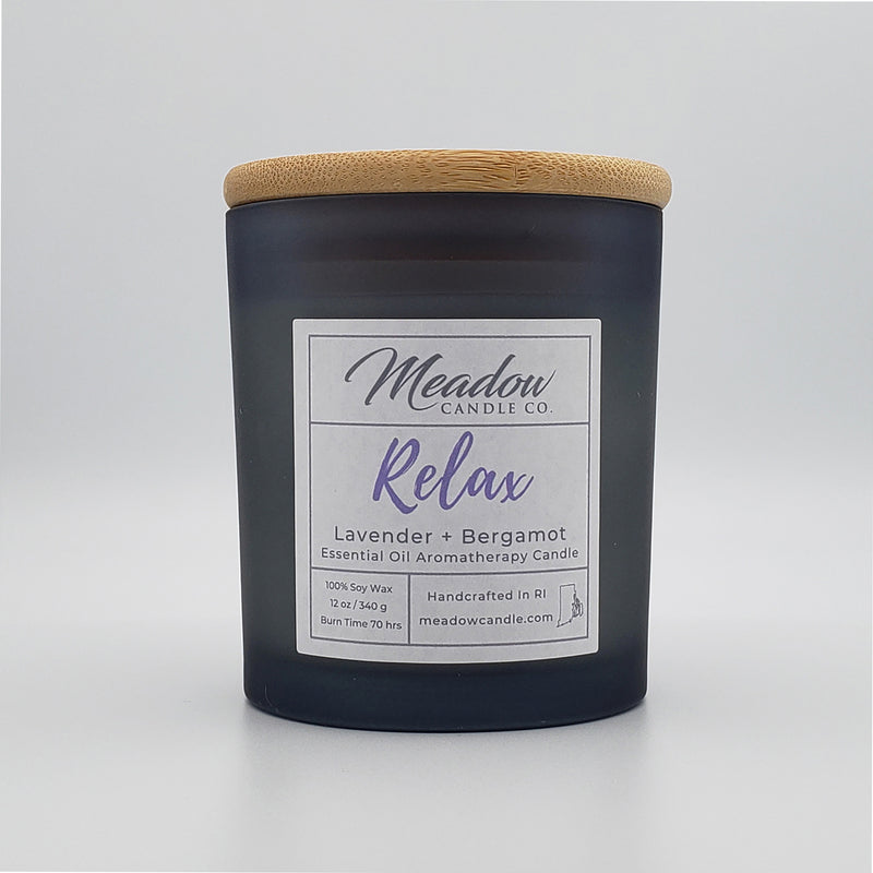 Relax Aromatherapy Soy Candle with Lavender and Bergamot Essential Oils 12 oz