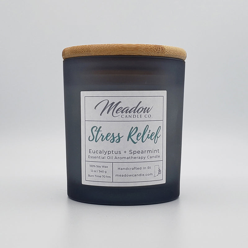 Stress Relief Aromatherapy Soy Candle with Spearmint and Eucalyptus Essential Oils 12 oz