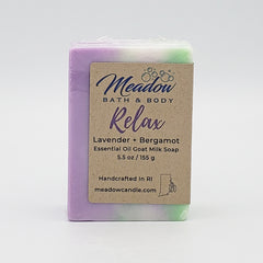 Relax Lavender & Bergamot Essential Oil Goat Milk Soap 5.5 oz