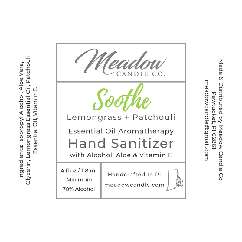 Soothe Aromatherapy Hand Sanitizer with Lemongrass and Patchouli Essential Oils 4 oz