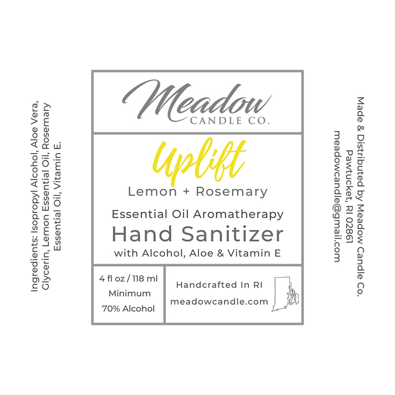 Uplift Aromatherapy Hand Sanitizer with Lemon and Rosemary Essential Oils 4 oz